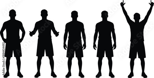Silhouette Illustration of Person in Multiple Standing Poses Expressing Body Language, Black and White