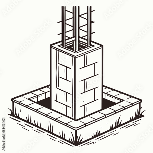 Concrete Foundation Structure on White Background Vector Illustration