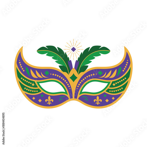Colorful masquerade mask with feathers isolated on white background, Vector, illustration