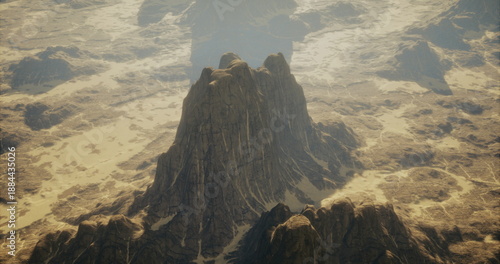 Schilderij op canvas Majestic mountain peaks jut out prominently from a sprawling desert terrain