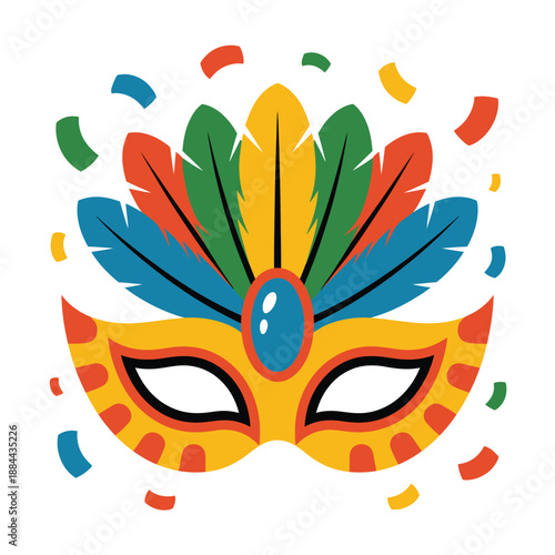 Colorful feathered carnival mask isolated on white background, Vector, illustration