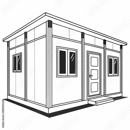 Prefabricated House Structure - Minimal Vector Art