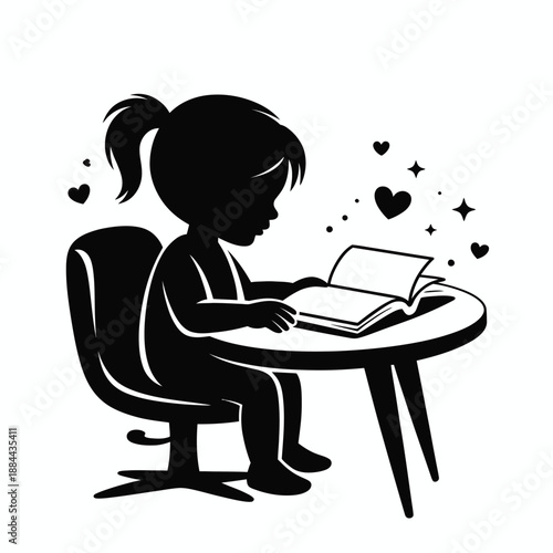 Young girl engrossed in reading isolated on white background, Vector, illustration