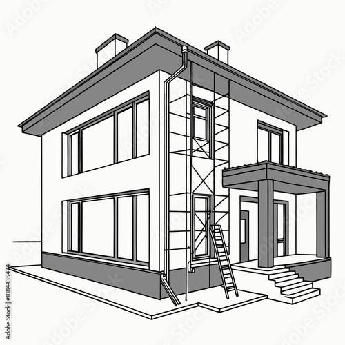 Modern House Under Construction: Realistic 3D Render