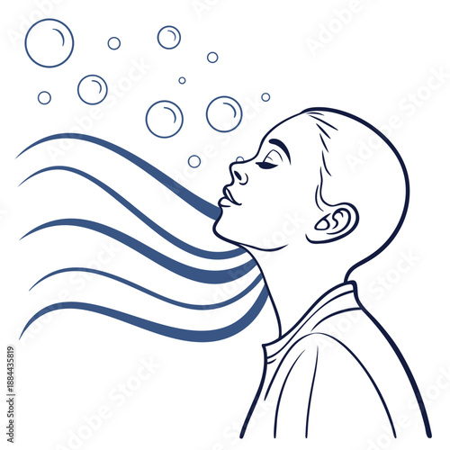 Stress Relief Breathing Icon - Outline Vector Art