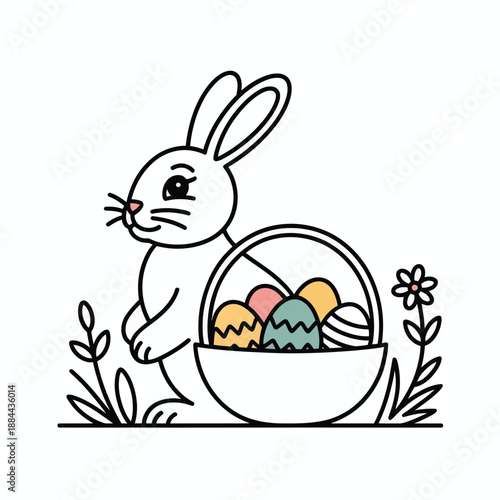 Easter bunny with colored eggs isolated on white background, Vector, illustration