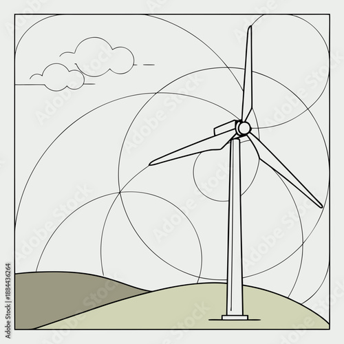 Wind Turbine Geometric Icon - Perfect Proportions Vector