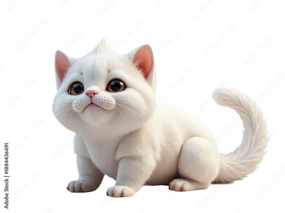Fototapeta premium A white cat sitting on a white surface with a calm expression