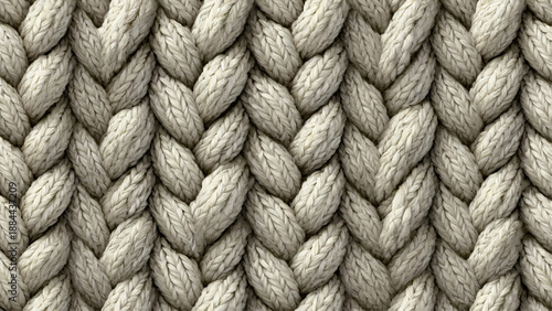 A close-up view of thick beige rope strands woven together.