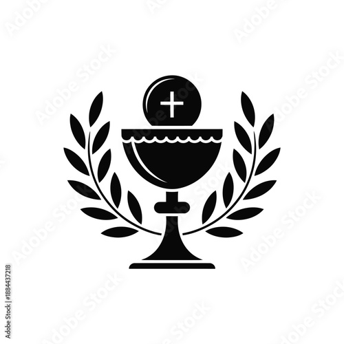 Chalice with cross and laurel wreath isolated on white background, Vector, illustration