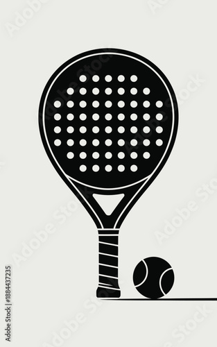 Padel tennis racket and ball isolated on white background, Vector, illustration