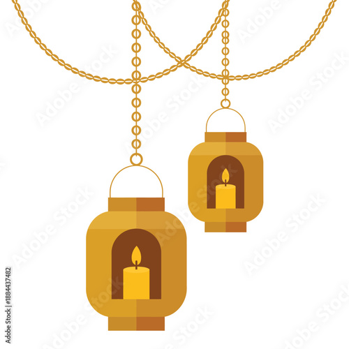 Hanging lanterns with candles isolated on white background, Vector, illustration