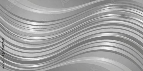 3D abstract silver metal background with spiral wave texture and white light lines creating a curved steel pipe tunnel design for a modern technology wallpaper