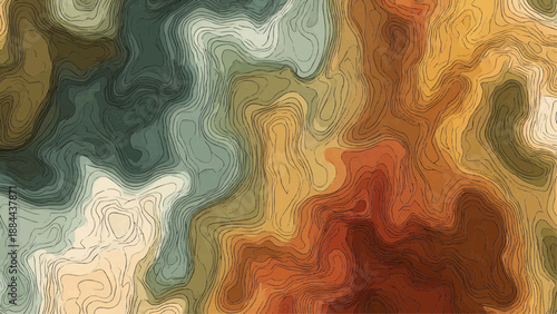 The abstract art piece depicts swirling patterns of colorful waves on a textured surface.