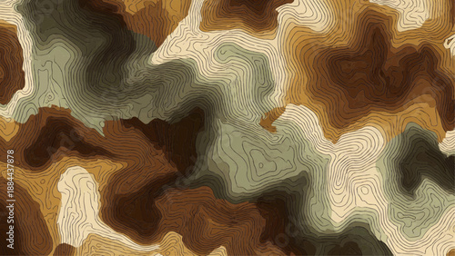 An abstract illustration of earthy tones creates a camouflage pattern.