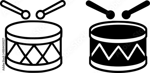 Drum illustration icon in outline and silhouette style
