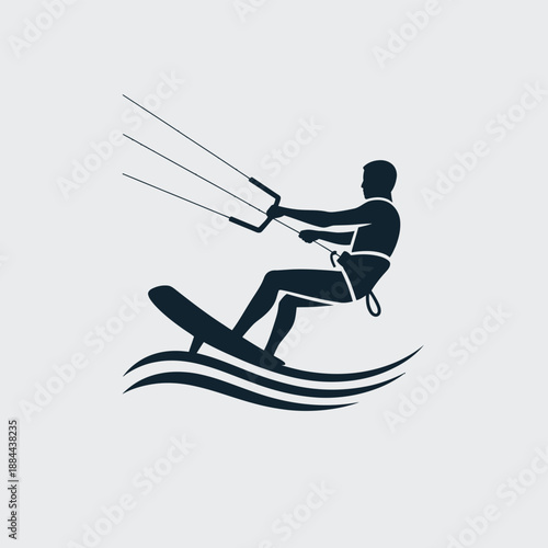 Kite surfer riding waves isolated on white background, Vector, illustration