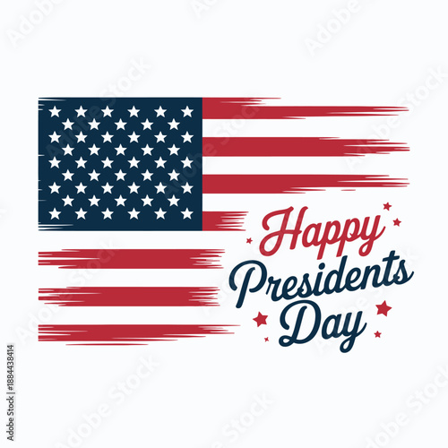 Happy presidents day with american flag isolated on white background, Vector, illustration