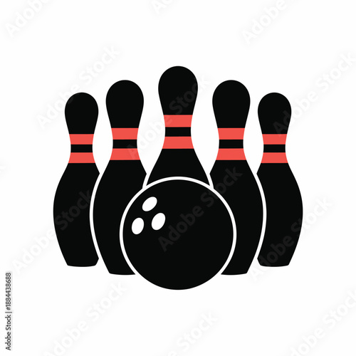 Bowling ball knocking down pins isolated on white background, Vector, illustration
