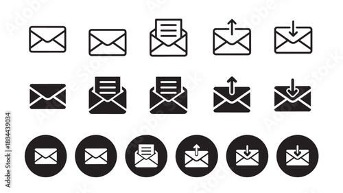 Collection of email icons in various styles with a transparent background silhouette