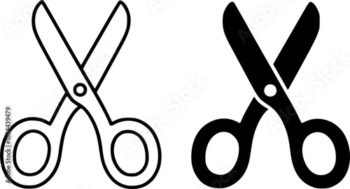 Scissors illustration icon in outline and silhouette style
