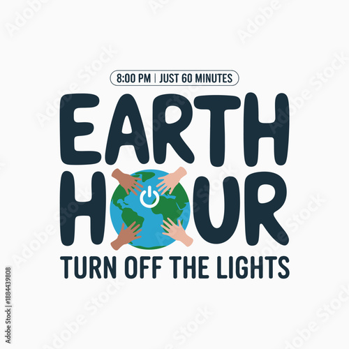 Join earth hour: turn off the lights isolated on white background, Vector, illustration