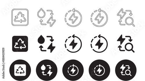 Collection of environmental icons with varied styles on transparent background silhouette