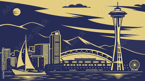 Seattle skyline with iconic space needle, suitable for travel brochures, city guides, websites, and social media posts showcasing urban landscapes.