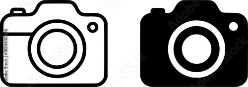 Camera illustration icon in outline and silhouette style