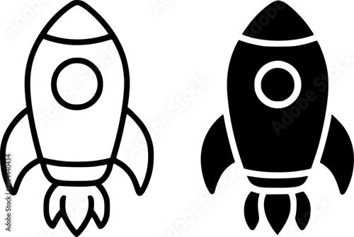 Space icon, rocket illustration in outline and silhouette style