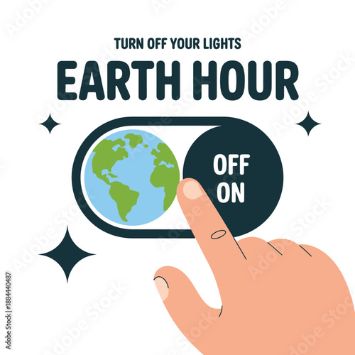 Participate in earth hour by turning off your lights isolated on white background, Vector, illustration
