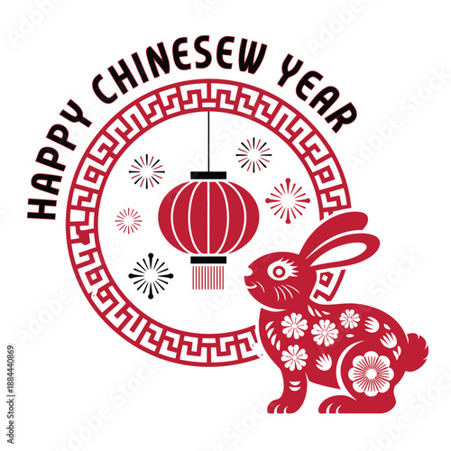 Celebrate chinese new year with a rabbit isolated on white background, Vector, illustration