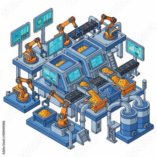Automated Robotic Assembly Line Manufacturing Process.