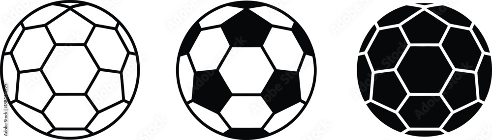 Fototapeta premium Three stylized soccer balls in a row