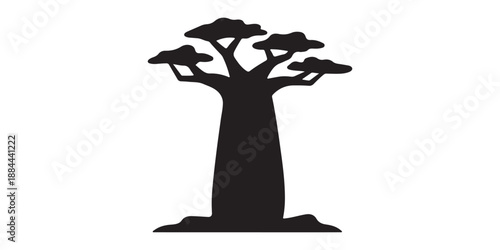 Silhouette of a Baobab Tree on a Transparent Background