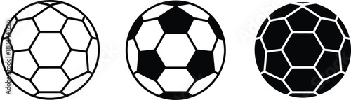 Three stylized soccer balls in a row