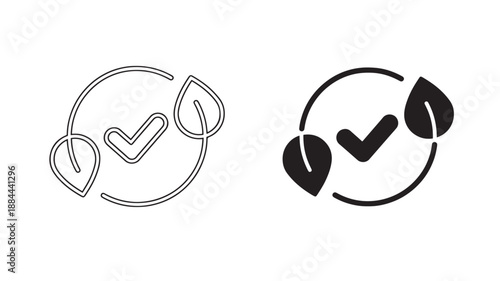 Recycling symbol with leaves two variations on transparent background silhouette