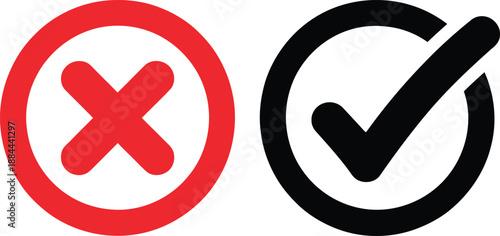 Red cross and black check mark symbols side by side