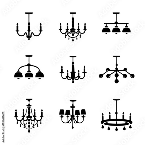 Chandeliers icon set, vector set of icons on a white background