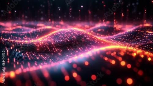 Digital Data Wave: Abstract representation of a dynamic, illuminated data wave, pulsating with vibrant light, suggesting the flow of information and technological innovation.