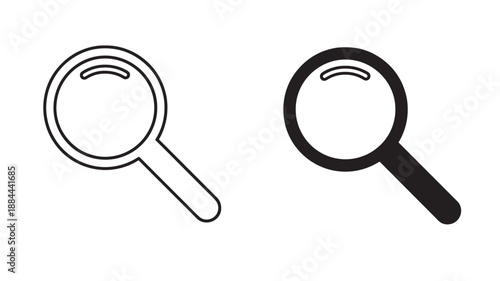 Two magnifying glass icons outline and filled ideal for design on transparent background silhouette