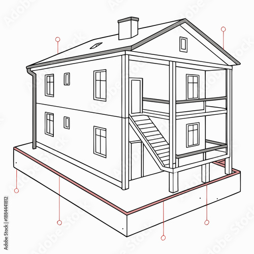 Building Section Drawing Concept on White Background