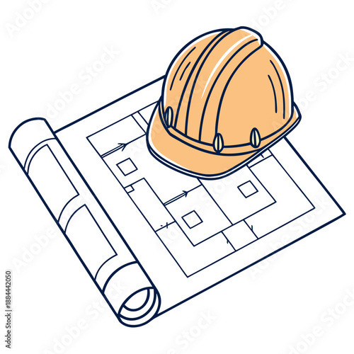 Construction Planning Concept with Helmet on Blueprint - Strategy