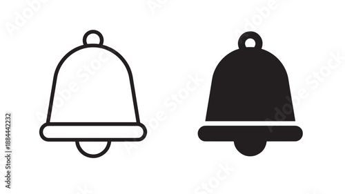 Two bell icons outline and filled perfect for design on transparent background silhouette