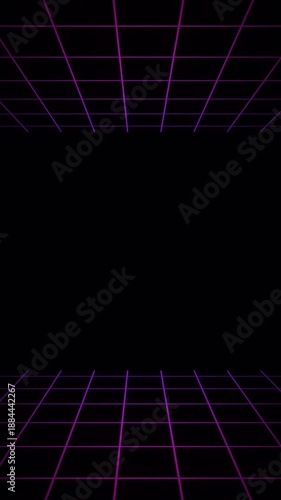 Purple Neon Perspective Grid Frame with Copy Space Seamless Loop Alpha