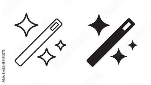 Dual magic wands with stars one outlined one solid on transparent background silhouette