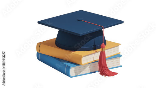Graduation cap and books education isolated on a transparent background