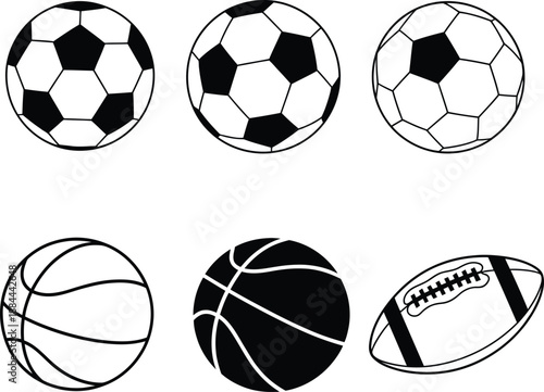 Collection of sport balls: soccer, basketball, and american football