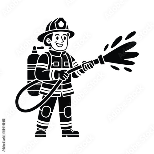 Firefighter in action isolated on white background, Vector, illustration