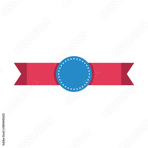 Red ribbon with blue seal isolated on white background, Vector, illustration